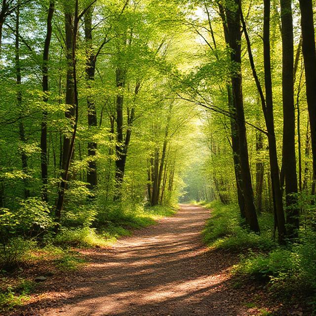 Waldweg im Morgenlicht